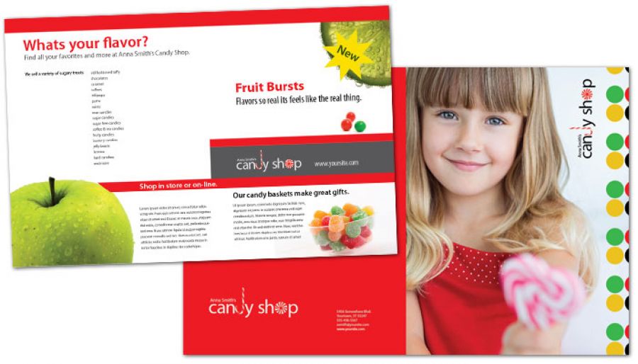 Candy Shop Confectionery Half Fold Brochure Design Layout